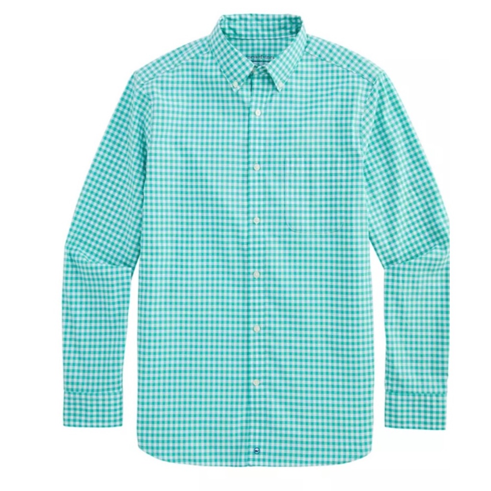 Vineyard Vines Mint Green Gingham Long Sleeve Classic Button-Down Shirt